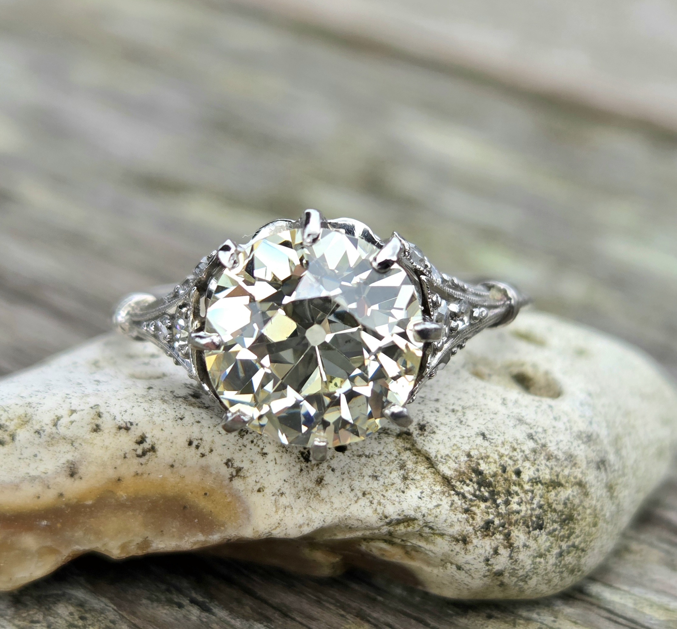 Original 1920s 3ct Old Cut Diamond Solitaire - Image 7
