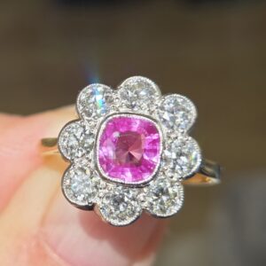 Antique Pink Sapphire & Old cut Diamond ring