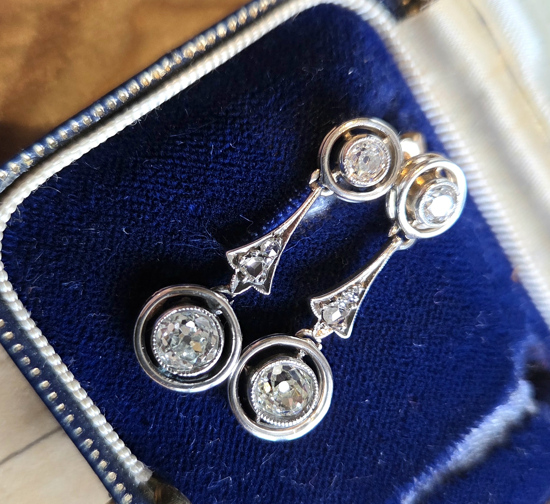 Victorian Old Mine cut Diamond Drop earrings