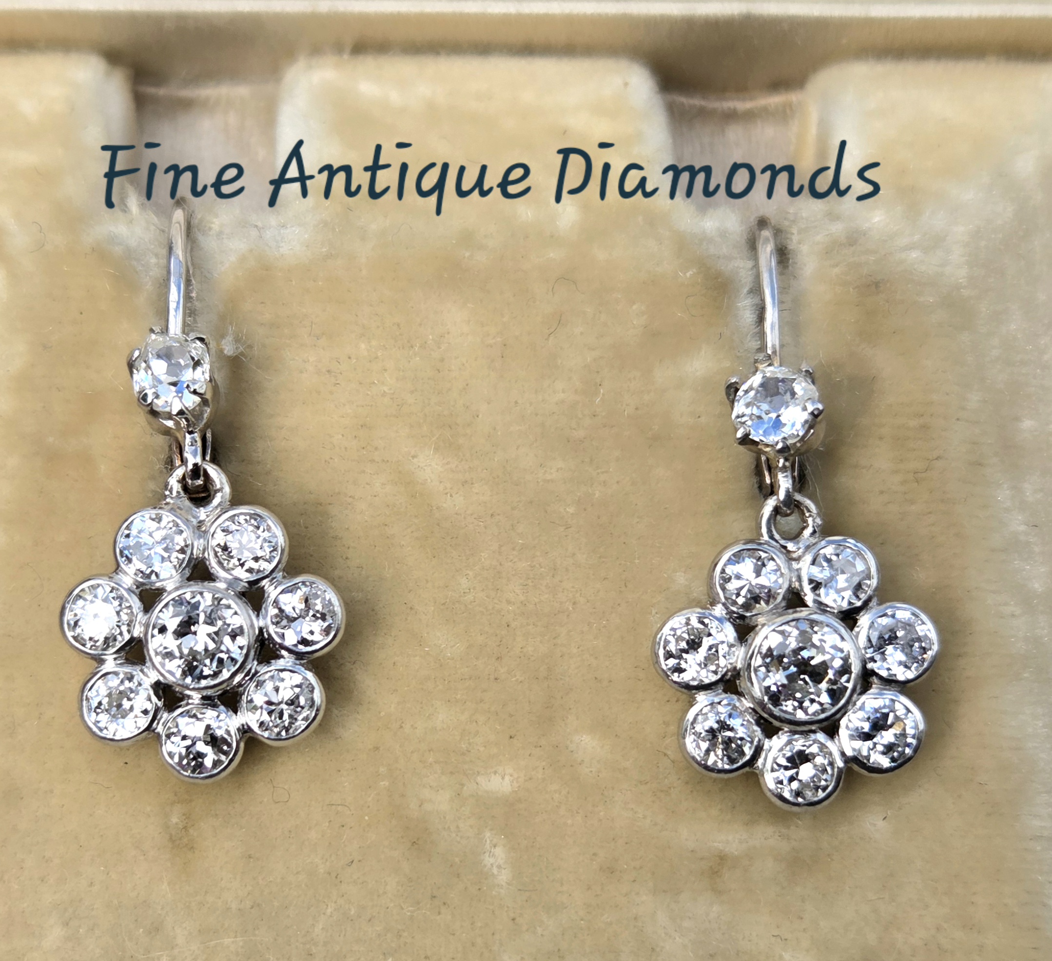 SOLD. Charming Old cut Diamond Daisy drop earrings - Image 2
