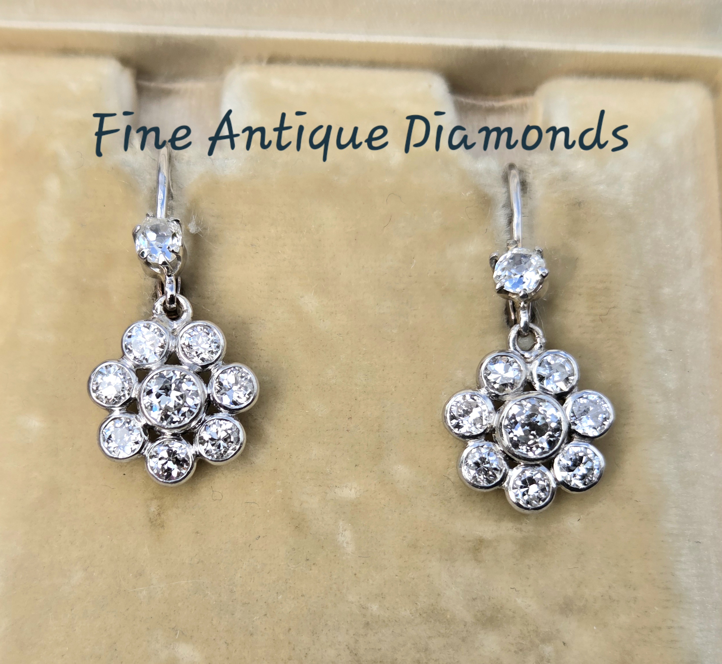 SOLD. Charming Old cut Diamond Daisy drop earrings - Image 5