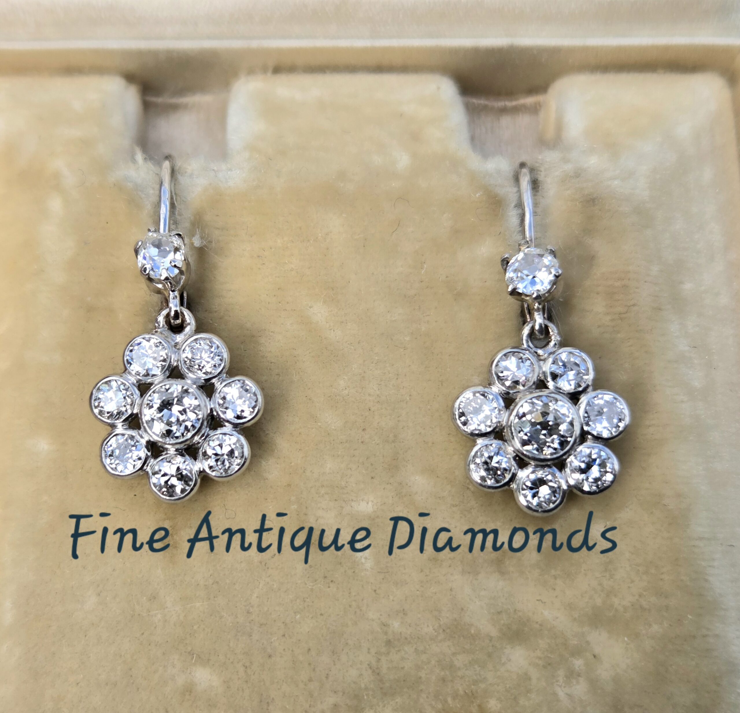 SOLD. Charming Old cut Diamond Daisy drop earrings - Image 6