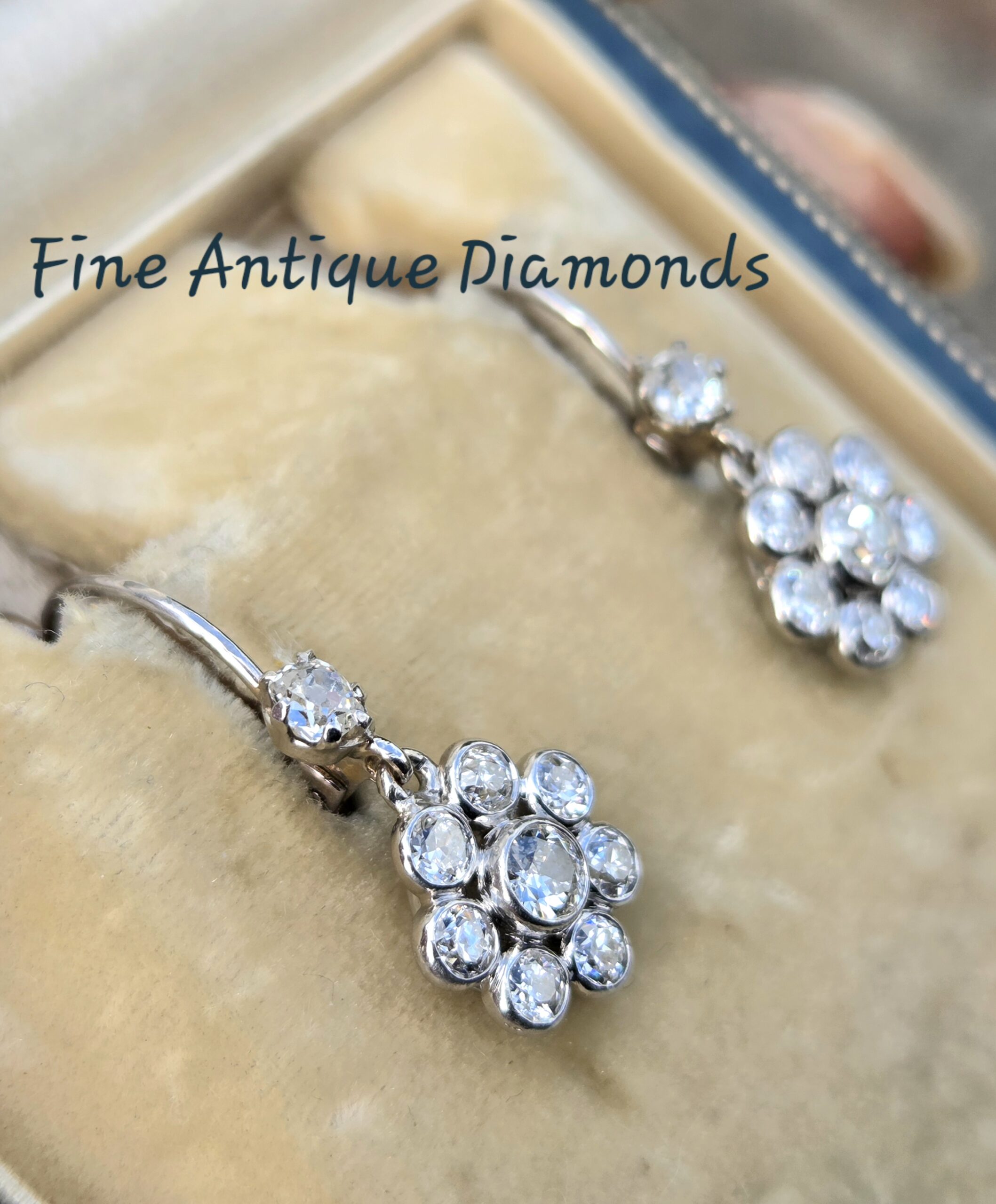 SOLD. Charming Old cut Diamond Daisy drop earrings - Image 8