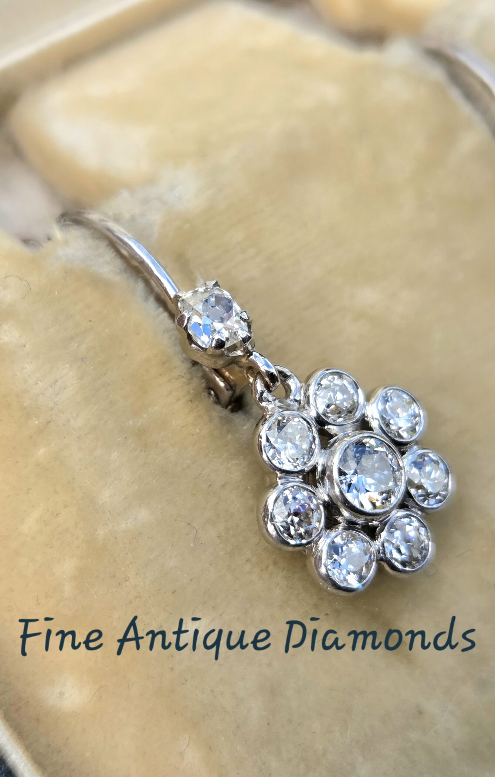 SOLD. Charming Old cut Diamond Daisy drop earrings - Image 3
