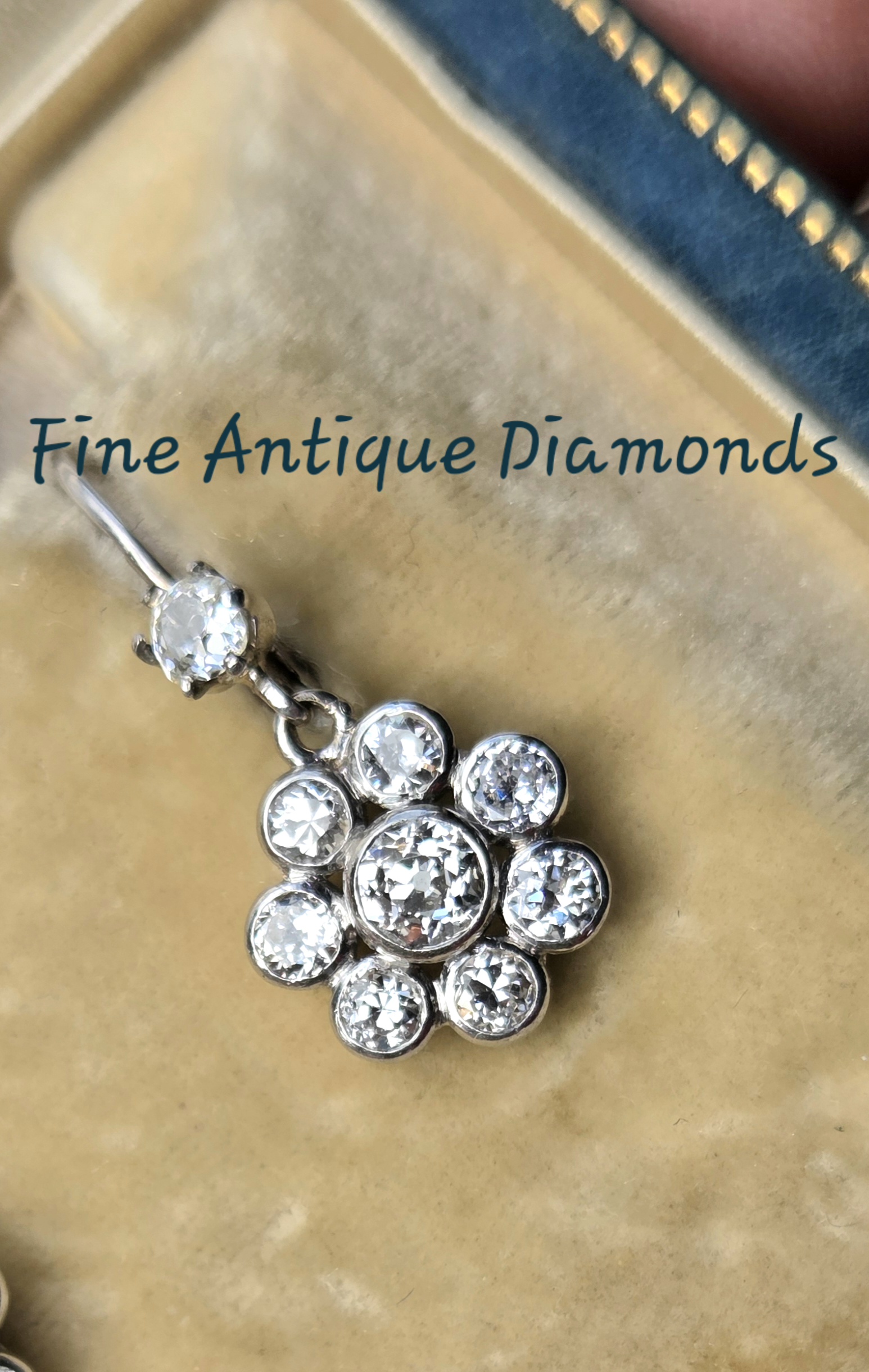 SOLD. Charming Old cut Diamond Daisy drop earrings