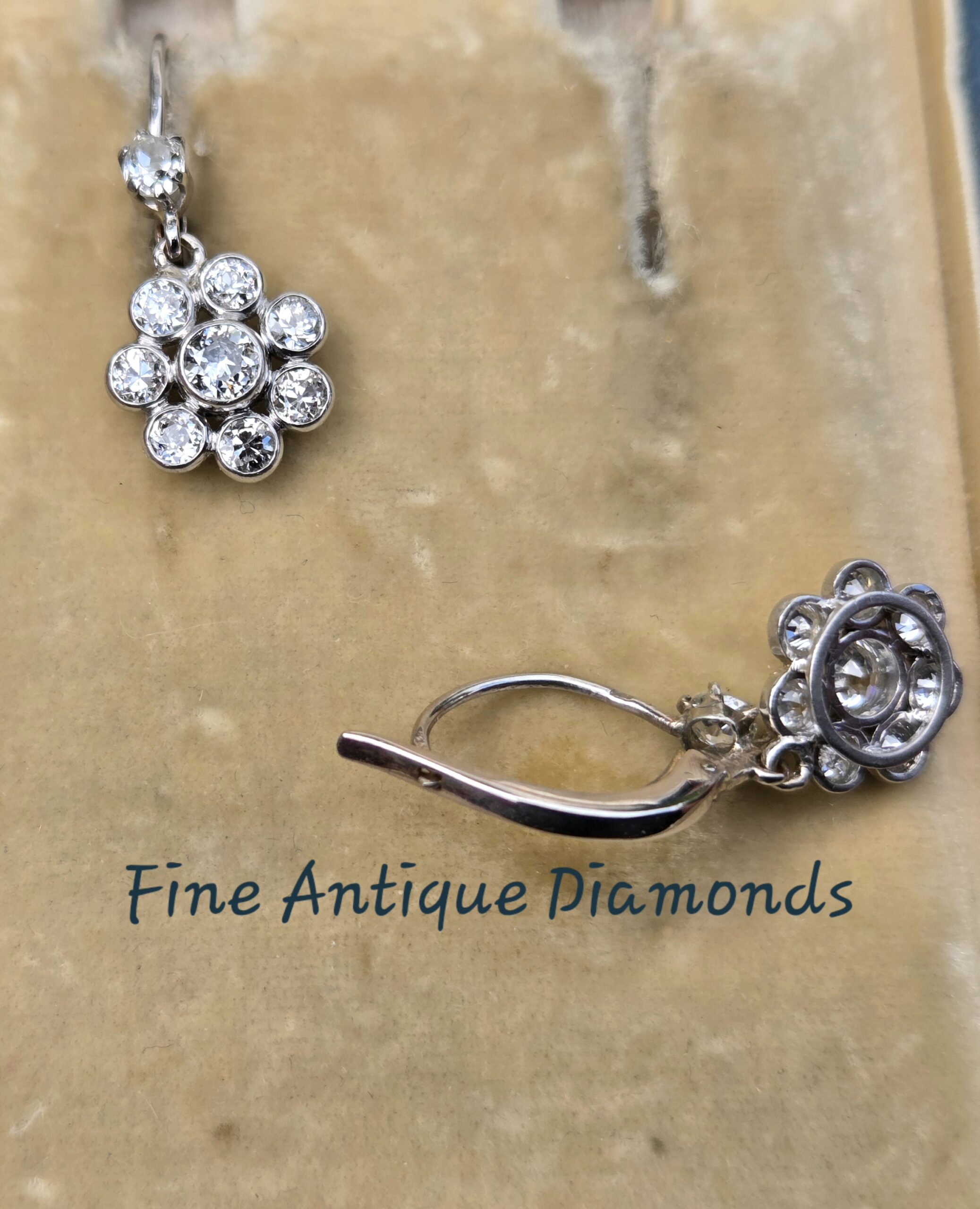 SOLD. Charming Old cut Diamond Daisy drop earrings - Image 7