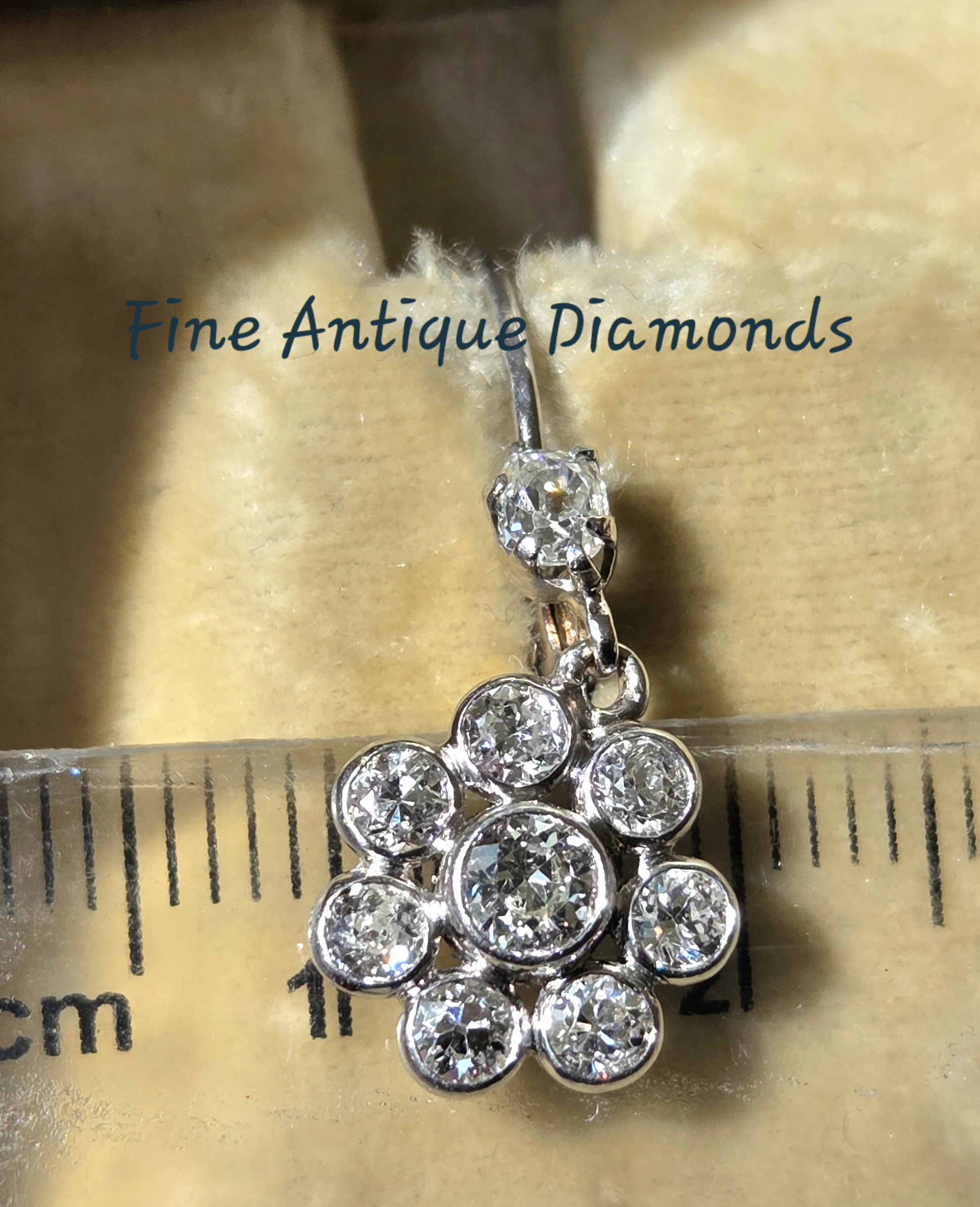 SOLD. Charming Old cut Diamond Daisy drop earrings - Image 11