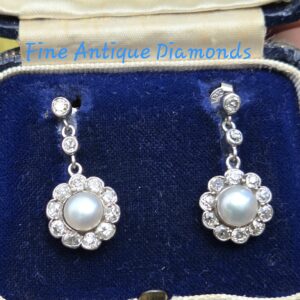 Exquisite natural pearl & Old cut Diamond earrings