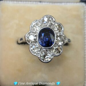 Super natural Sapphire & Old cut diamond cluster ring