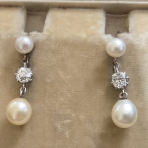 Pearl & Old cut diamond drop earrings
