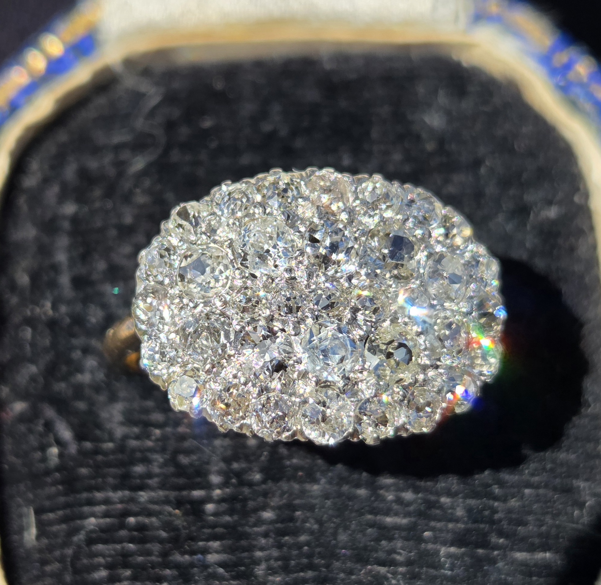 Edwardian Old Mine cut cluster ring