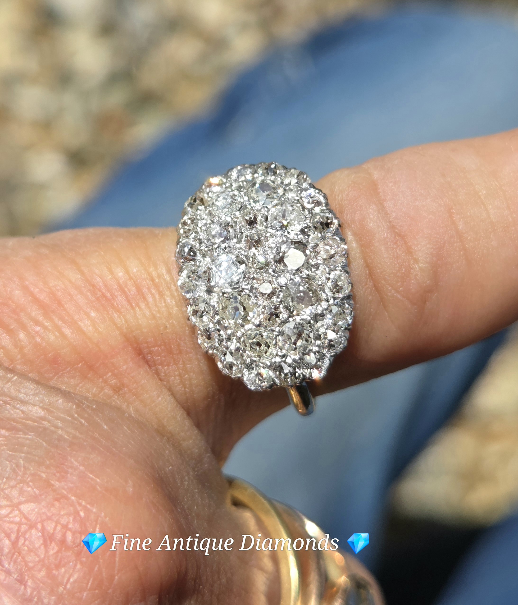 Edwardian Old Mine cut cluster ring - Image 3
