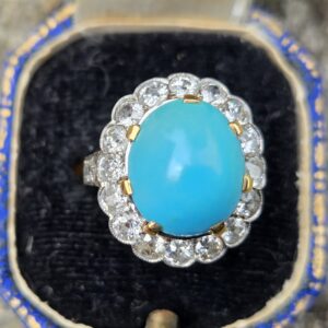 Victorian Old cut Diamond Turquoise cluster ring