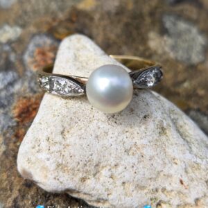 Natural Pearl & Old cut Diamond solitaire