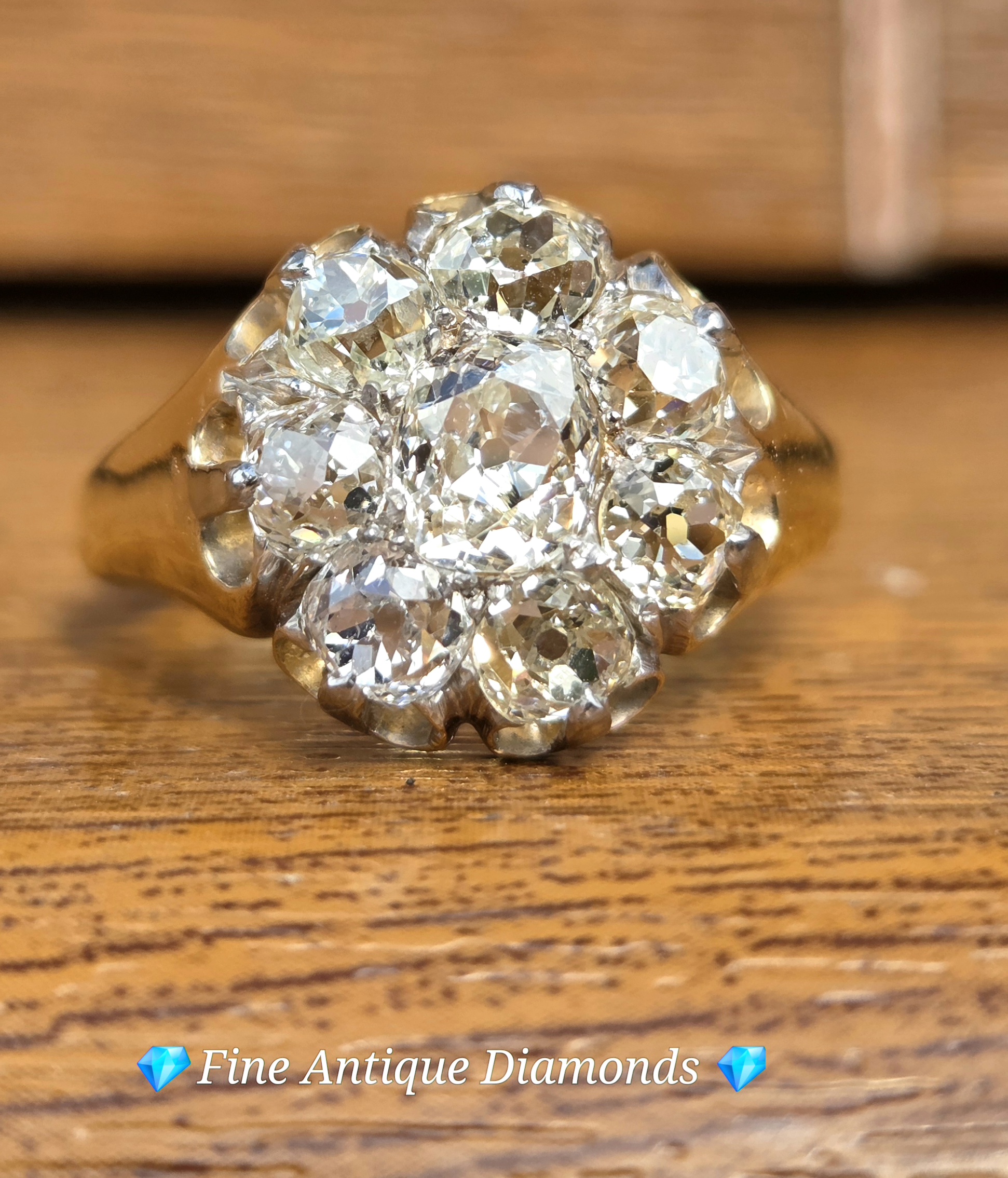 An Incredible Victorian Old Mine cut Diamond Cluster ring