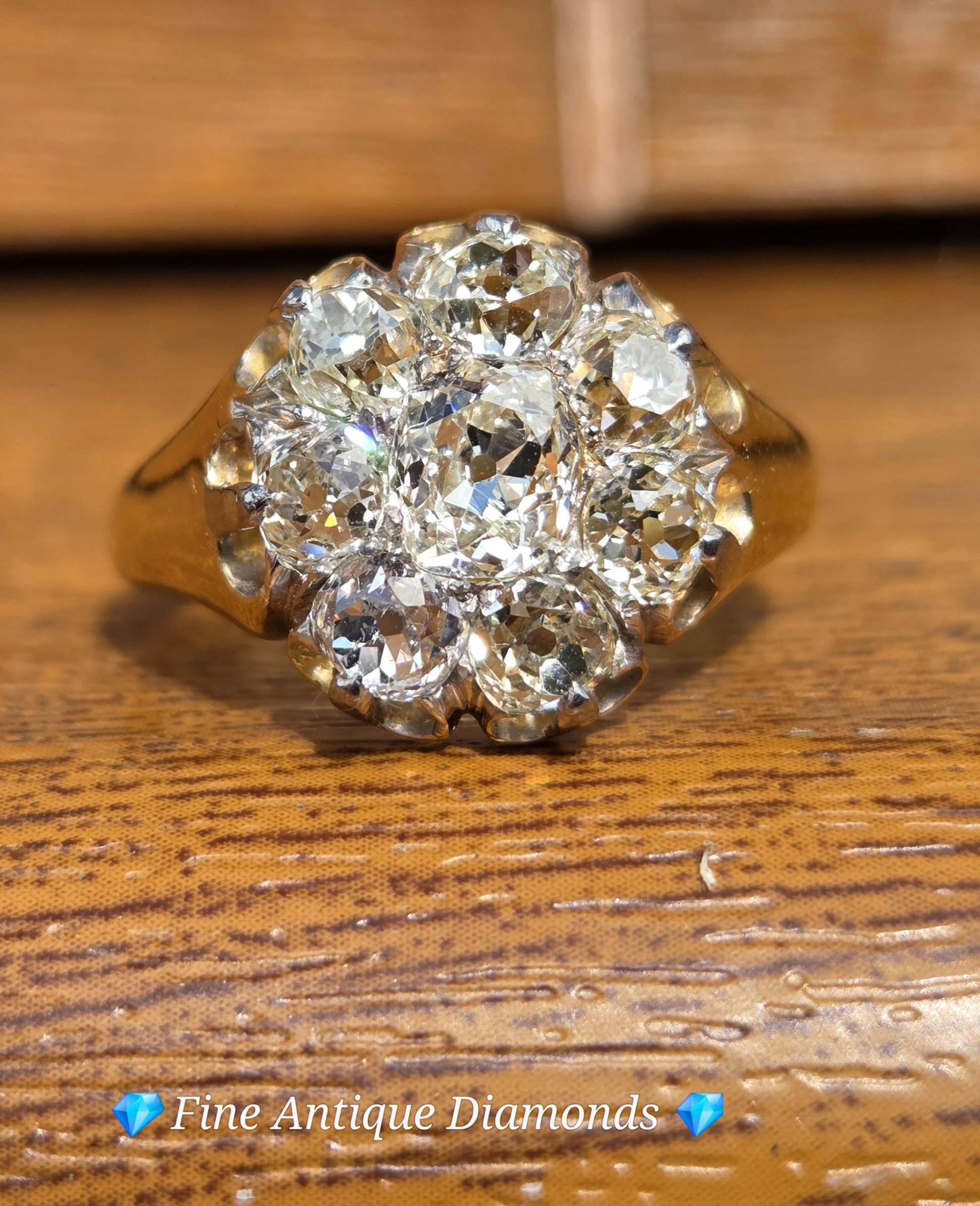 An Incredible Victorian Old Mine cut Diamond Cluster ring - Image 8