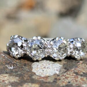 Rare Old Mine cut diamond 4 stone ring