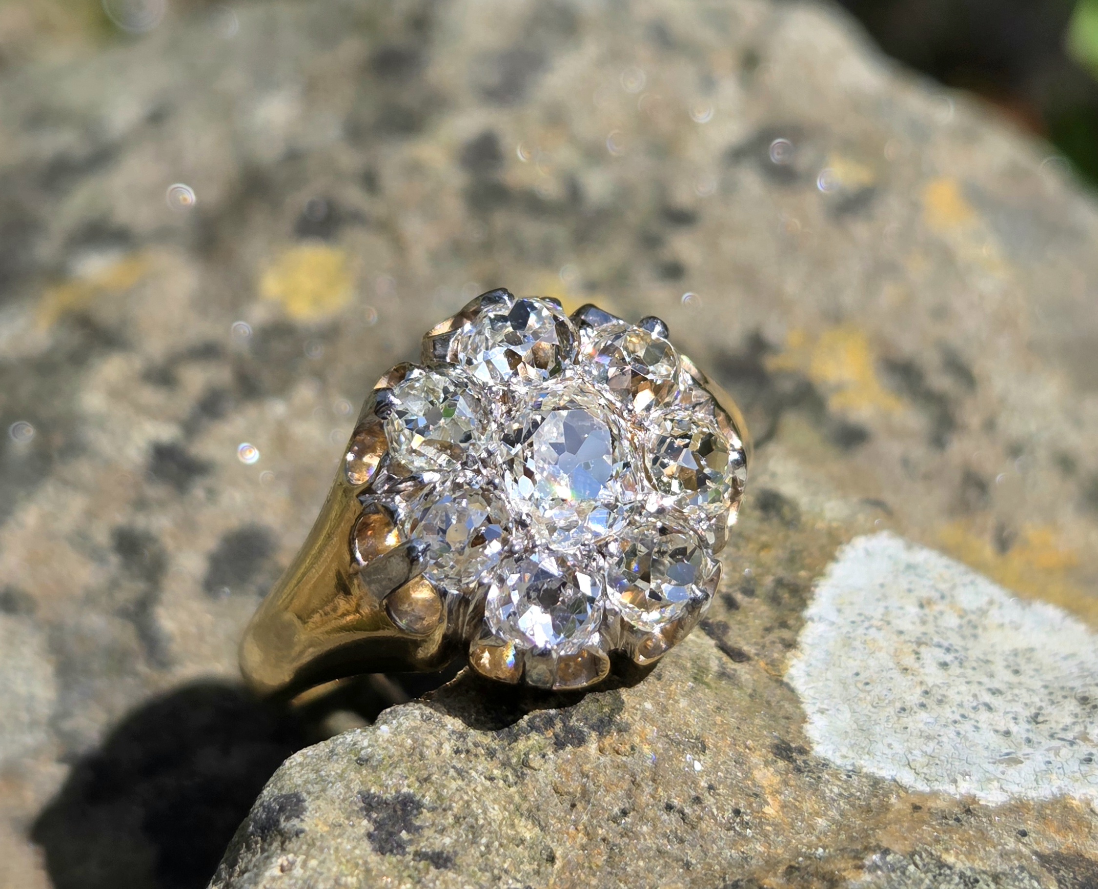 An Incredible Victorian Old Mine cut Diamond Cluster ring - Image 6