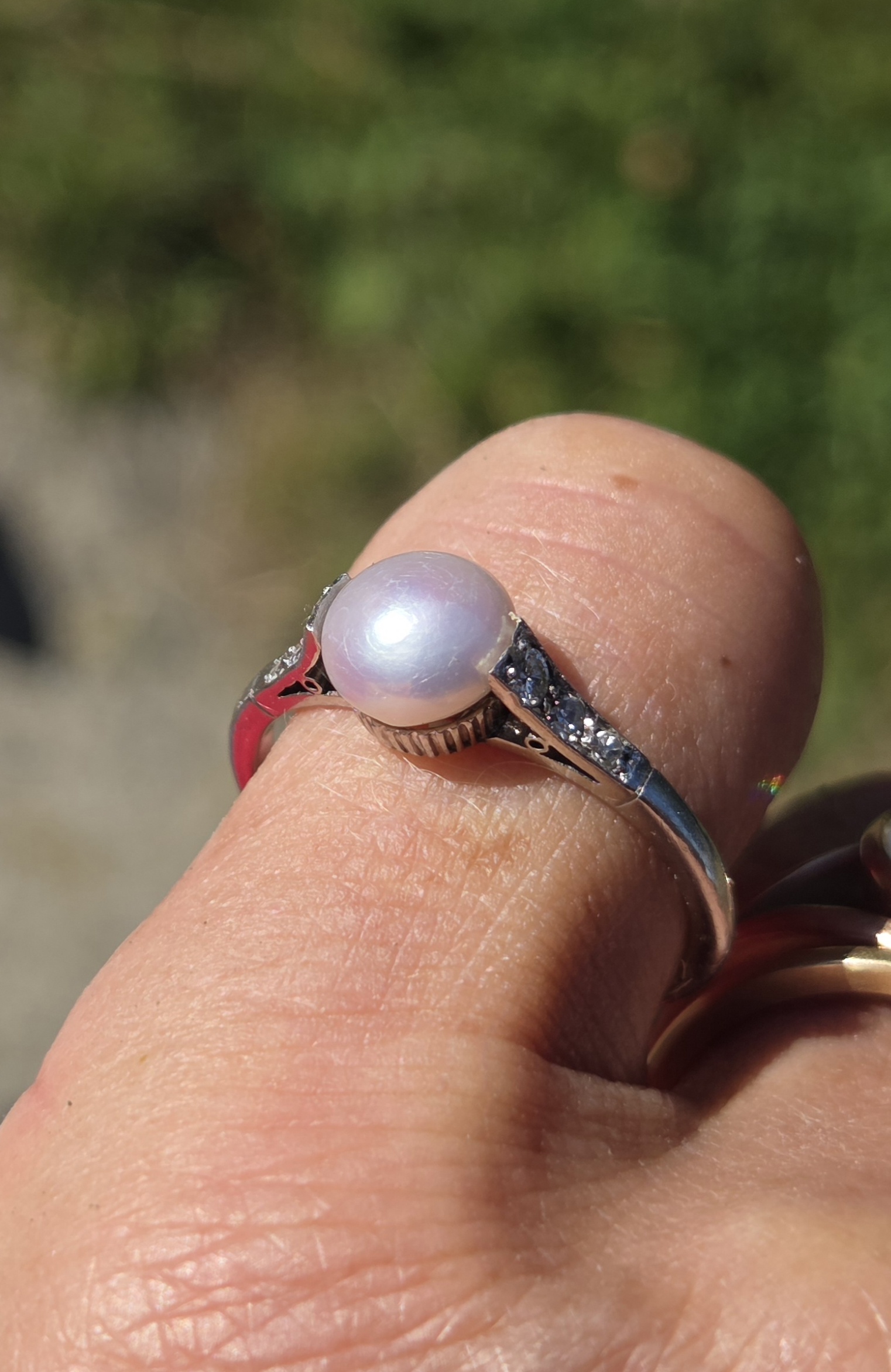 Art Deco natural Pearl & Diamond solitaire. - Image 7