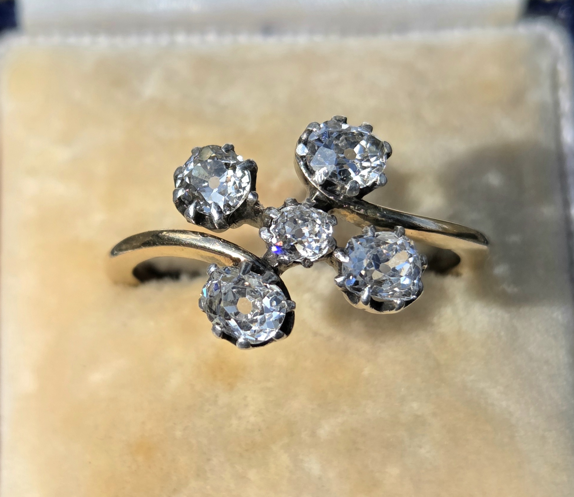 Quirky Old Mine cut Diamond Cluster ring.