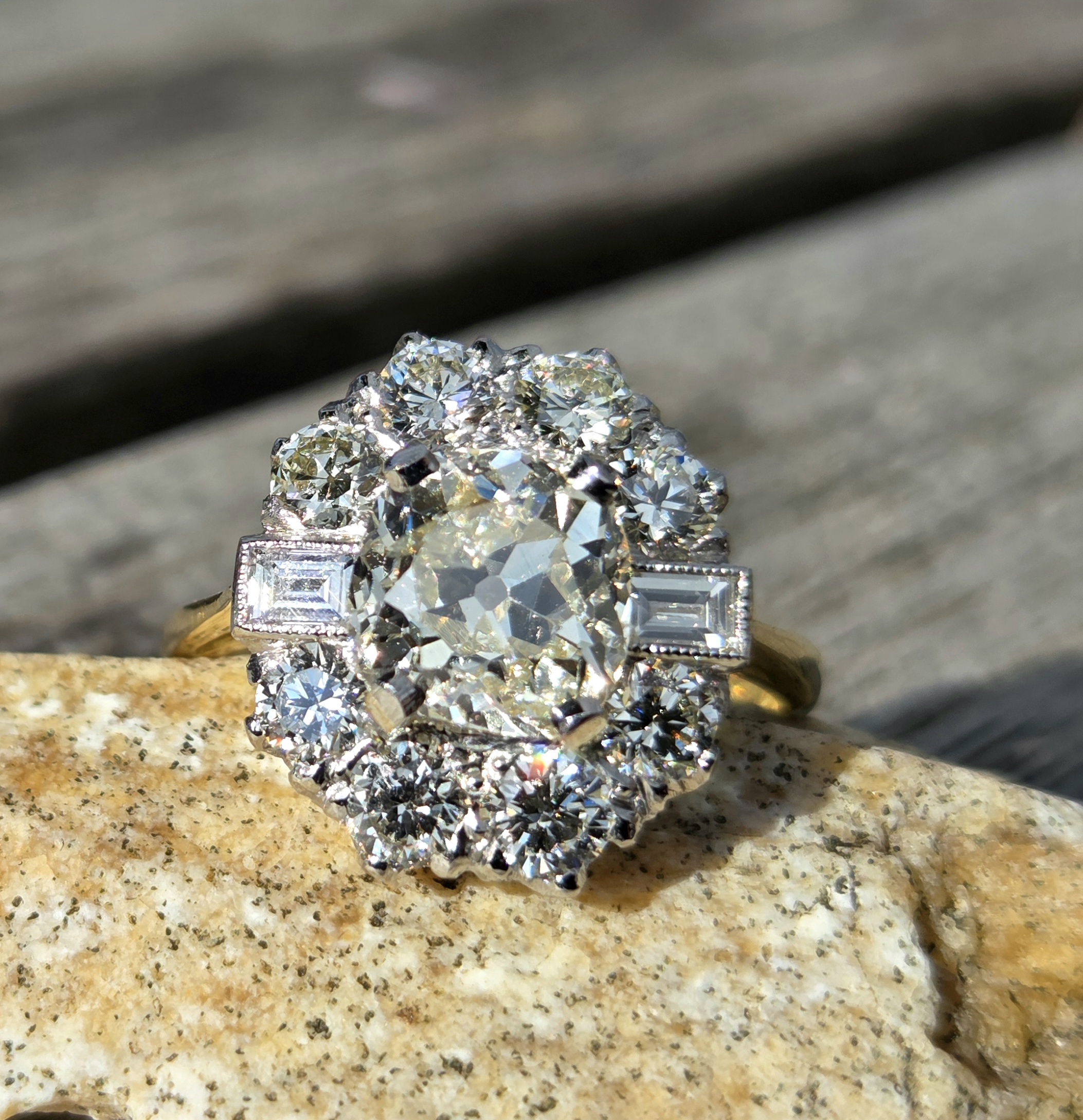 SOLD. 3.50ct Old Mine cut Diamond Cluster ring. - Image 7