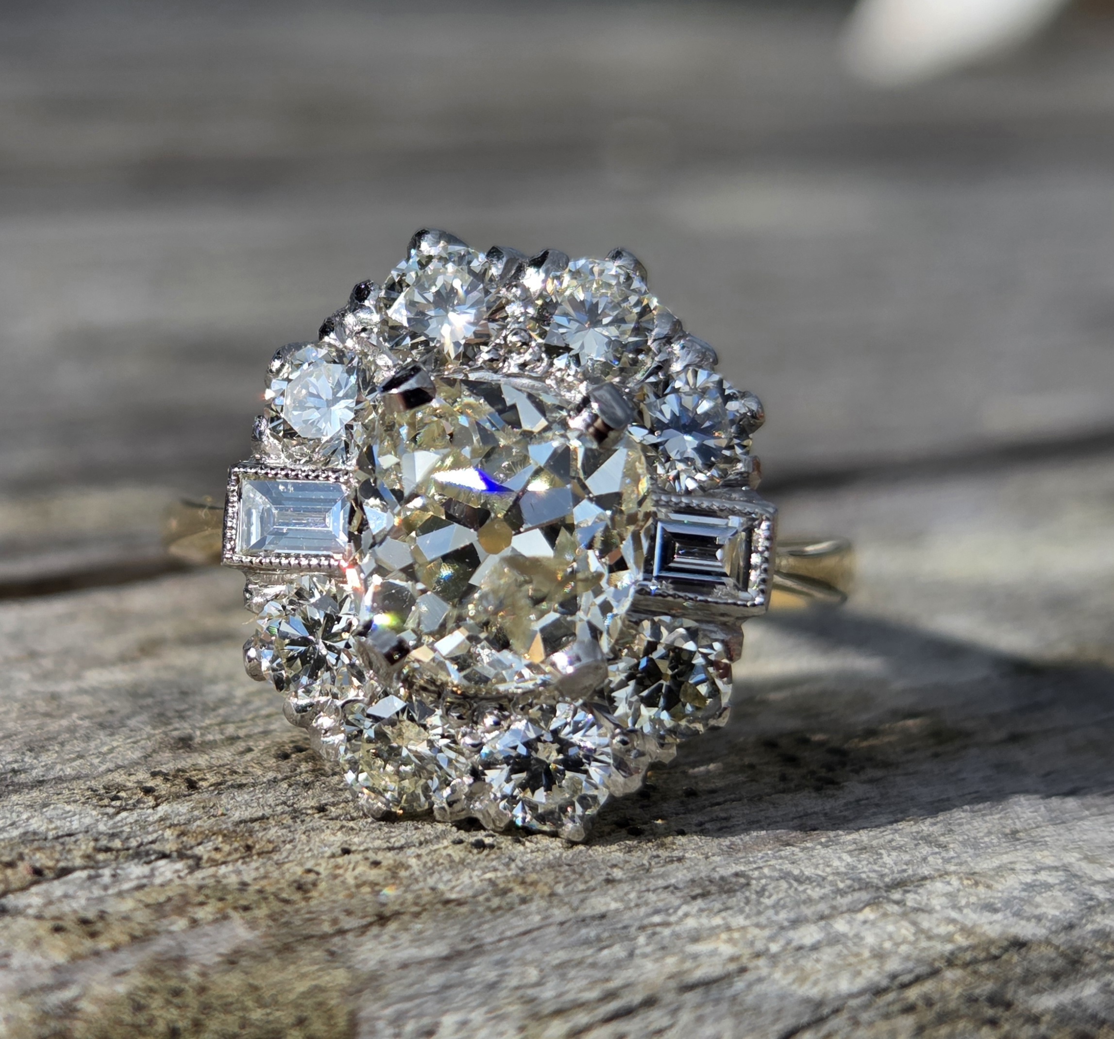 SOLD. 3.50ct Old Mine cut Diamond Cluster ring. - Image 2