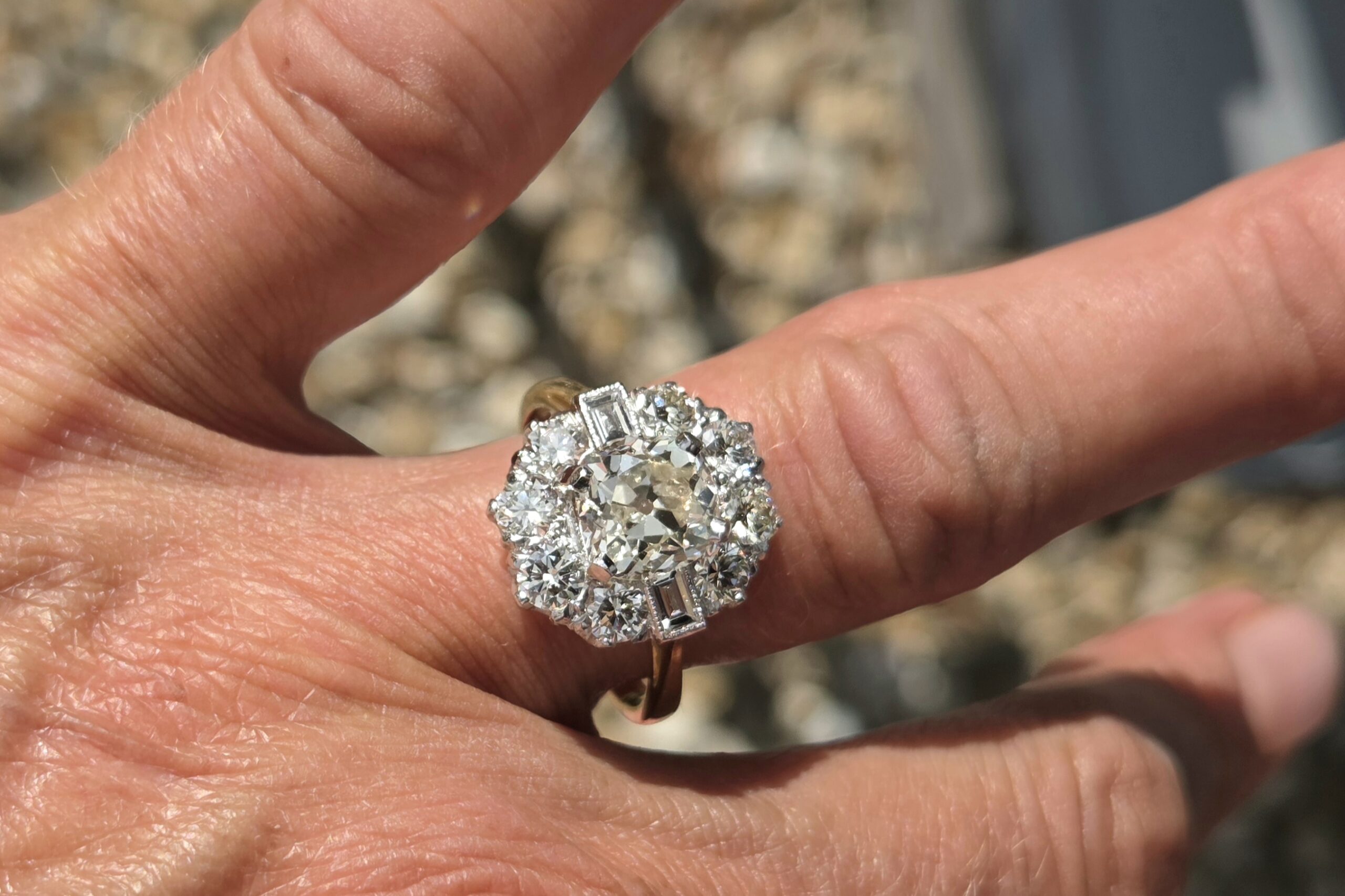 SOLD. 3.50ct Old Mine cut Diamond Cluster ring. - Image 8