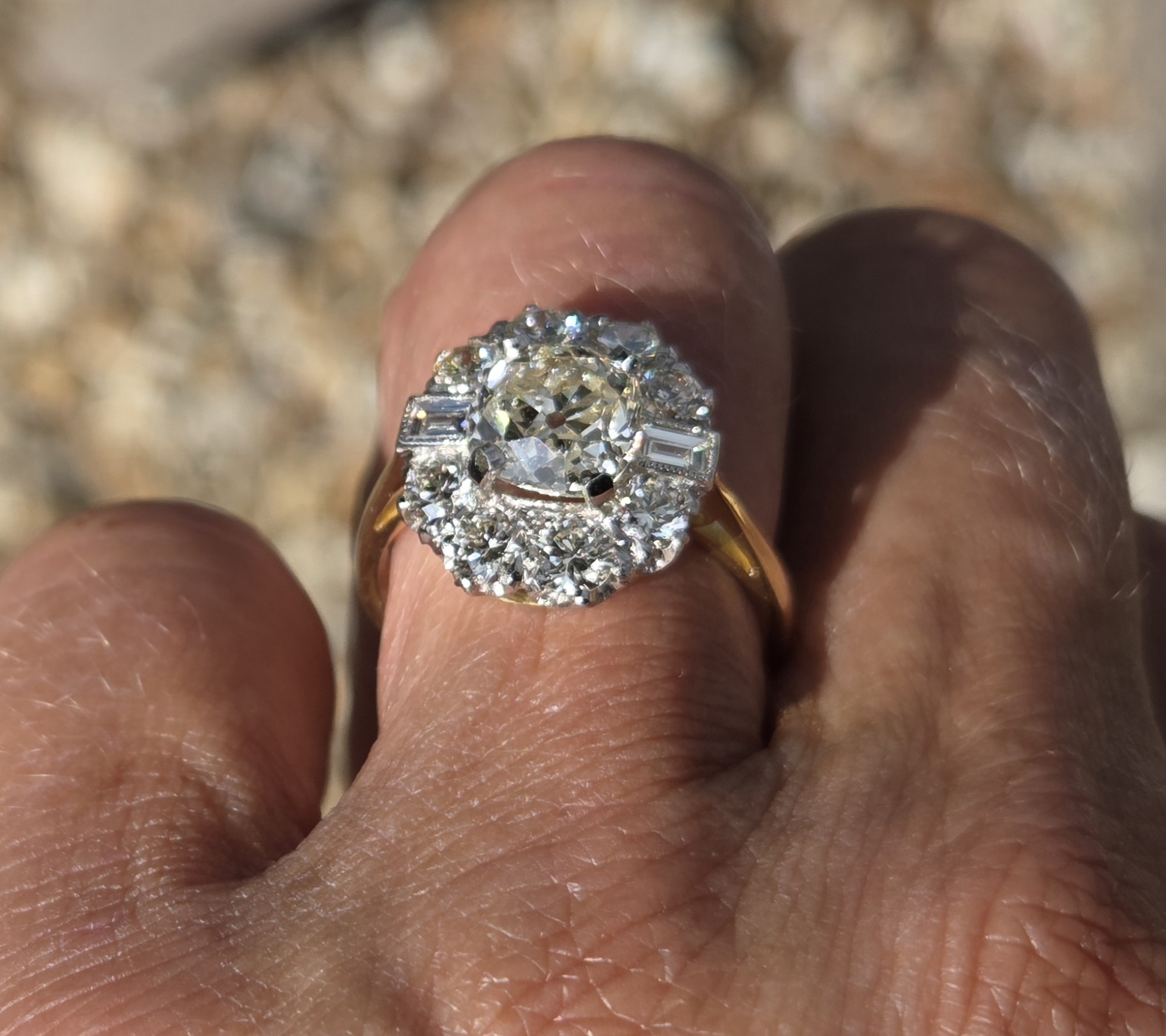 SOLD. 3.50ct Old Mine cut Diamond Cluster ring. - Image 4