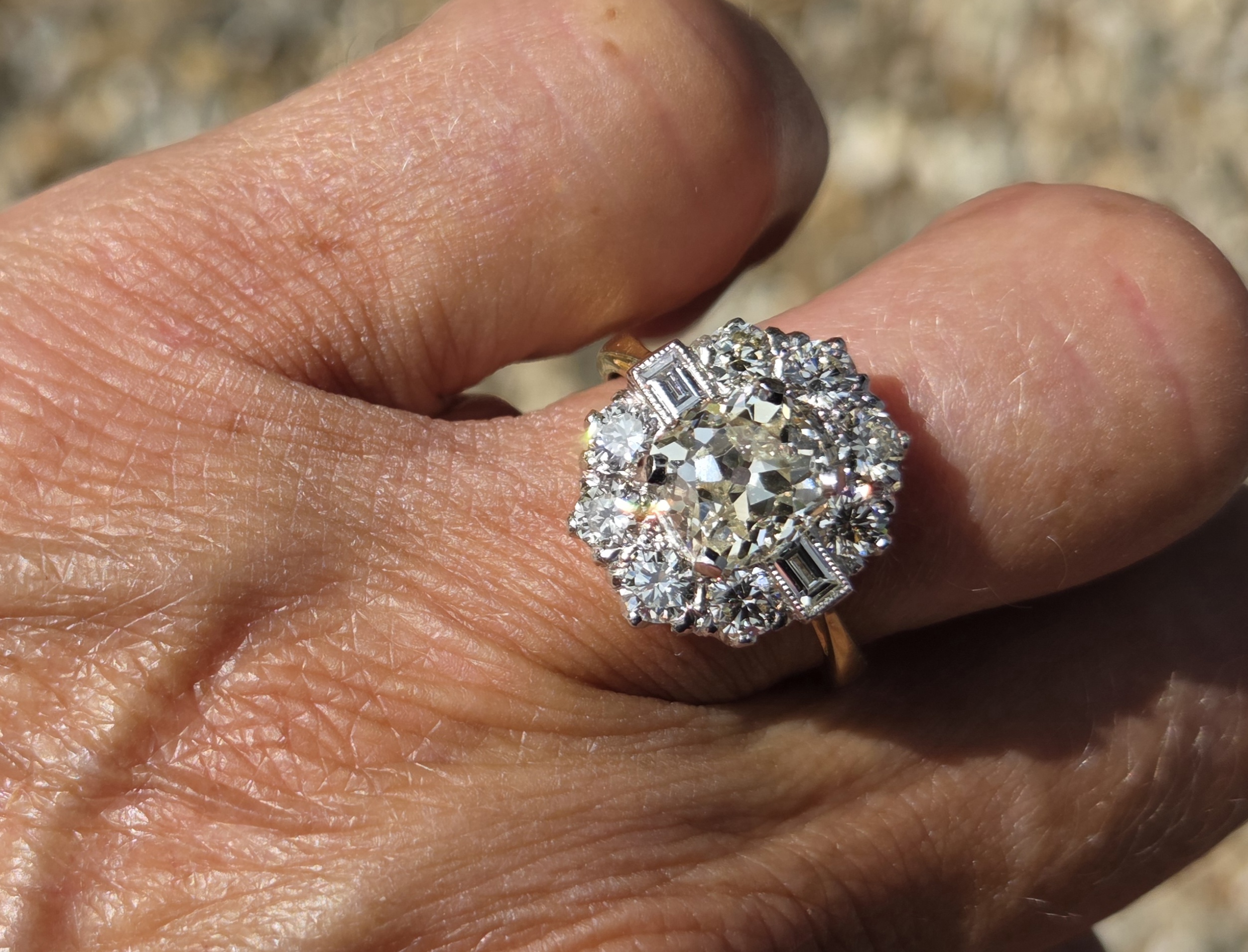 SOLD. 3.50ct Old Mine cut Diamond Cluster ring. - Image 6