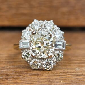 SOLD. 3.50ct Old Mine cut Diamond Cluster ring.