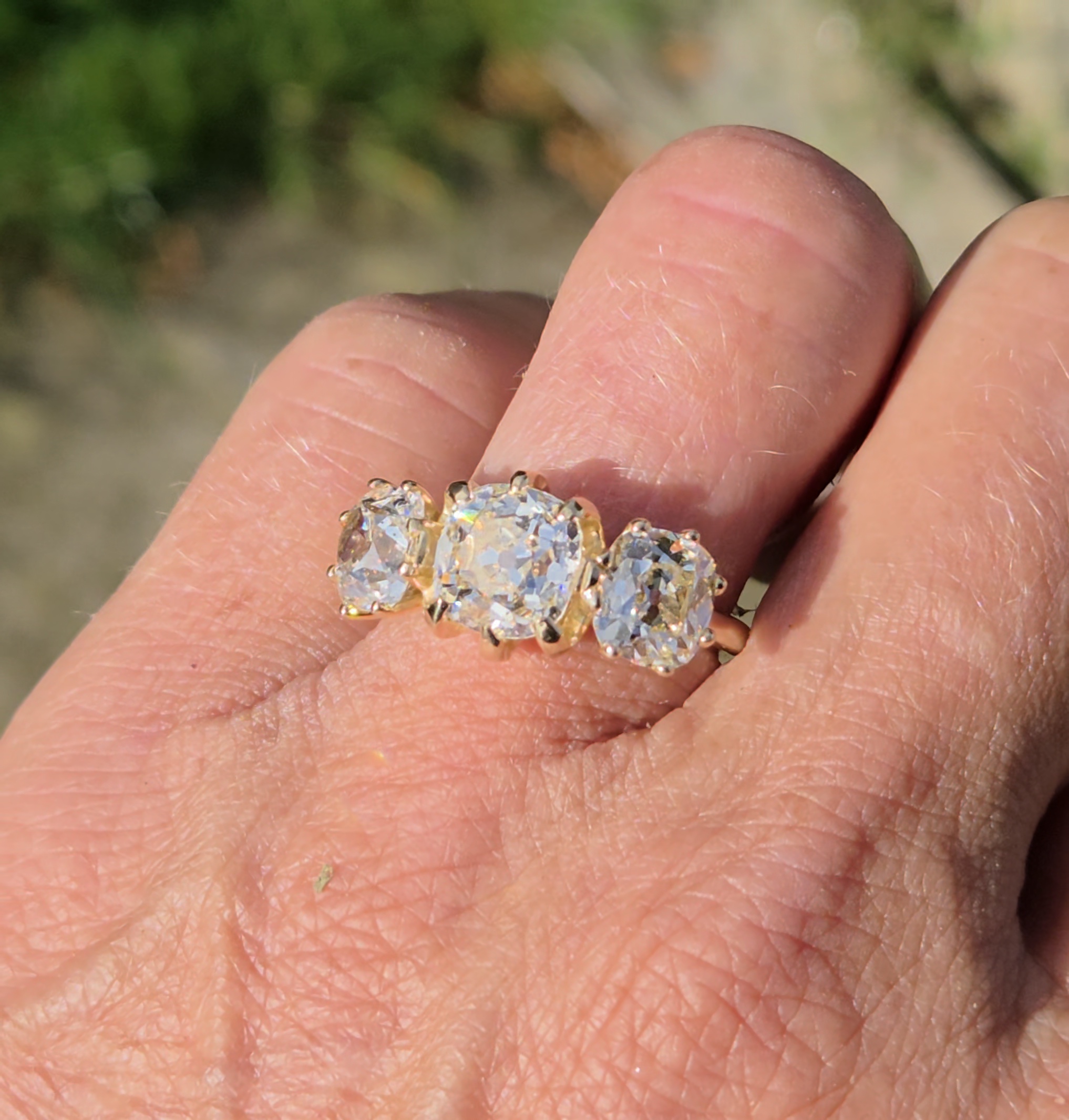 A ring of a lifetime! Old Mine cut Diamond Trilogy.