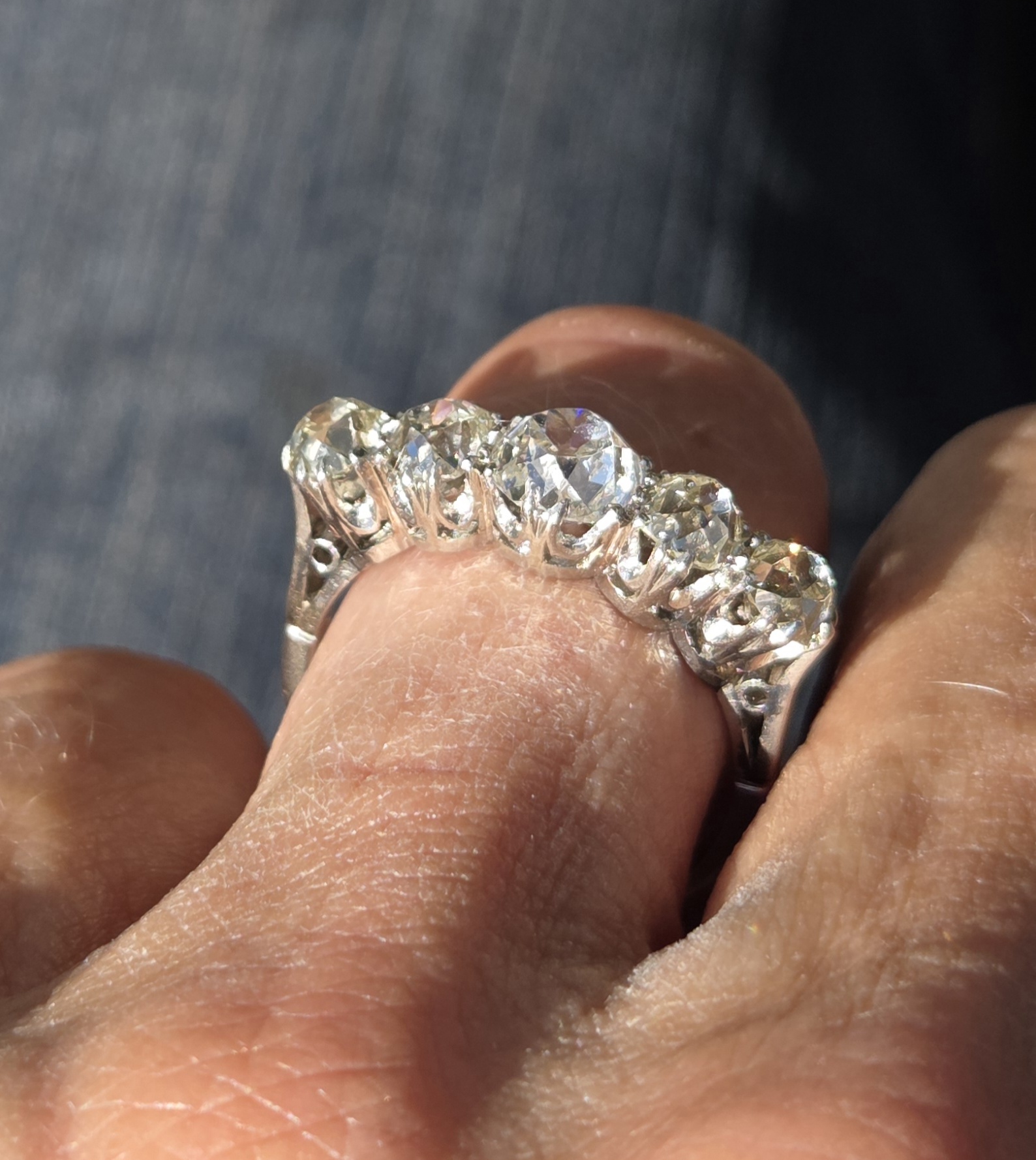 SOLD. Huge Antique Diamond 5 stone/Eternity ring. - Image 9