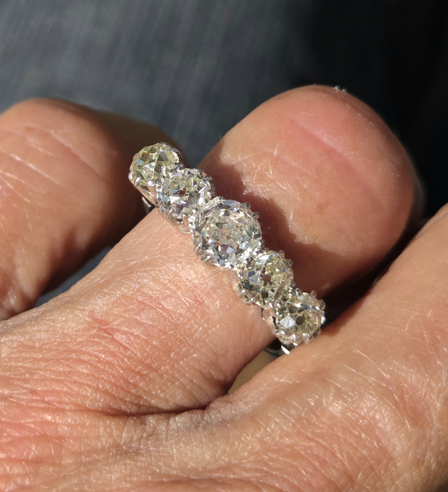 SOLD. Huge Antique Diamond 5 stone/Eternity ring. - Image 8