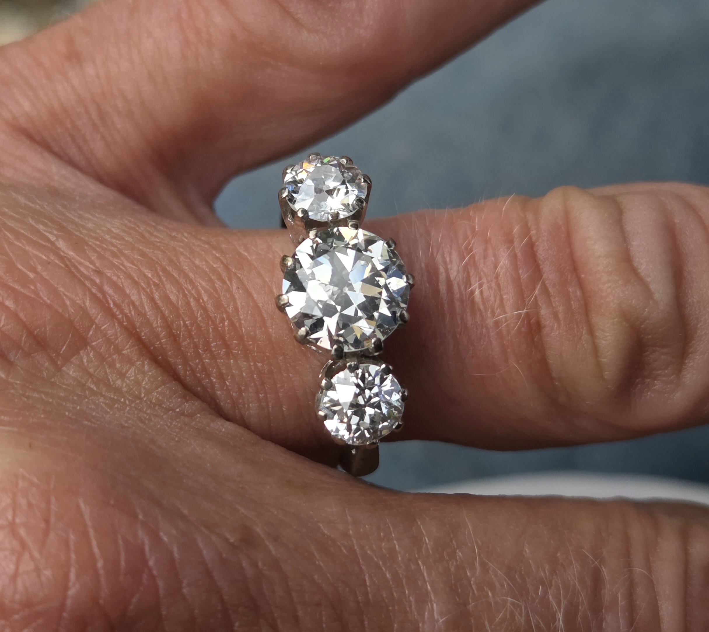 Wonderful 3ct Old cut Diamond Trilogy ring. - Image 11