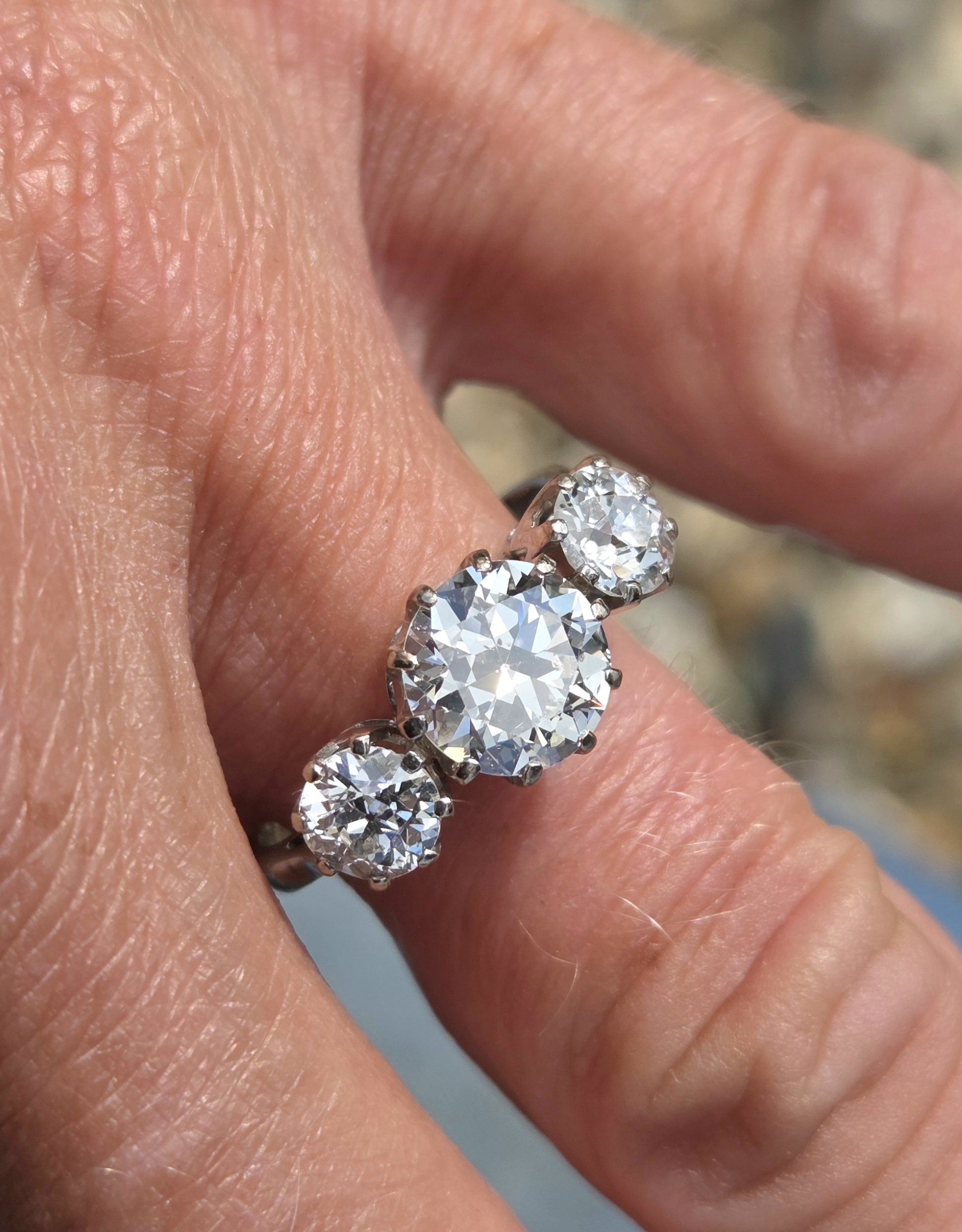 Wonderful 3ct Old cut Diamond Trilogy ring. - Image 12