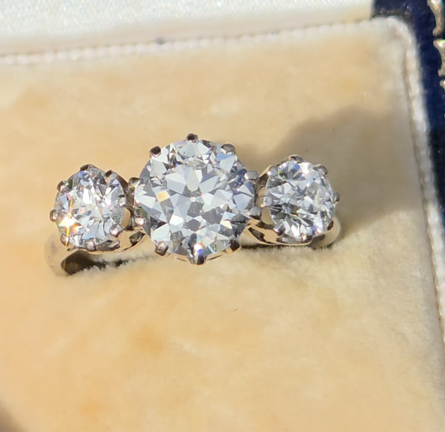 Wonderful 3ct Old cut Diamond Trilogy ring.