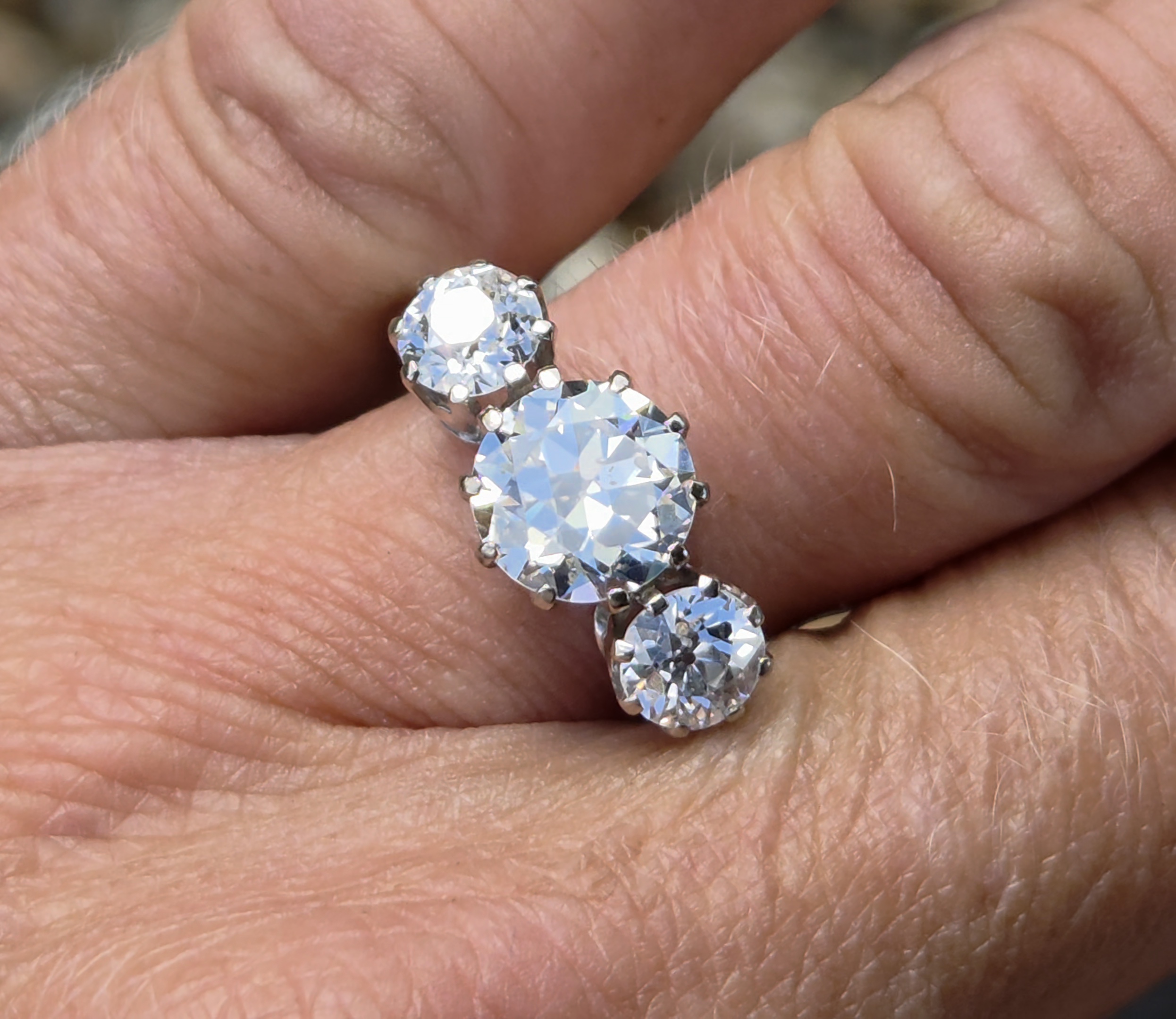 Wonderful 3ct Old cut Diamond Trilogy ring. - Image 5