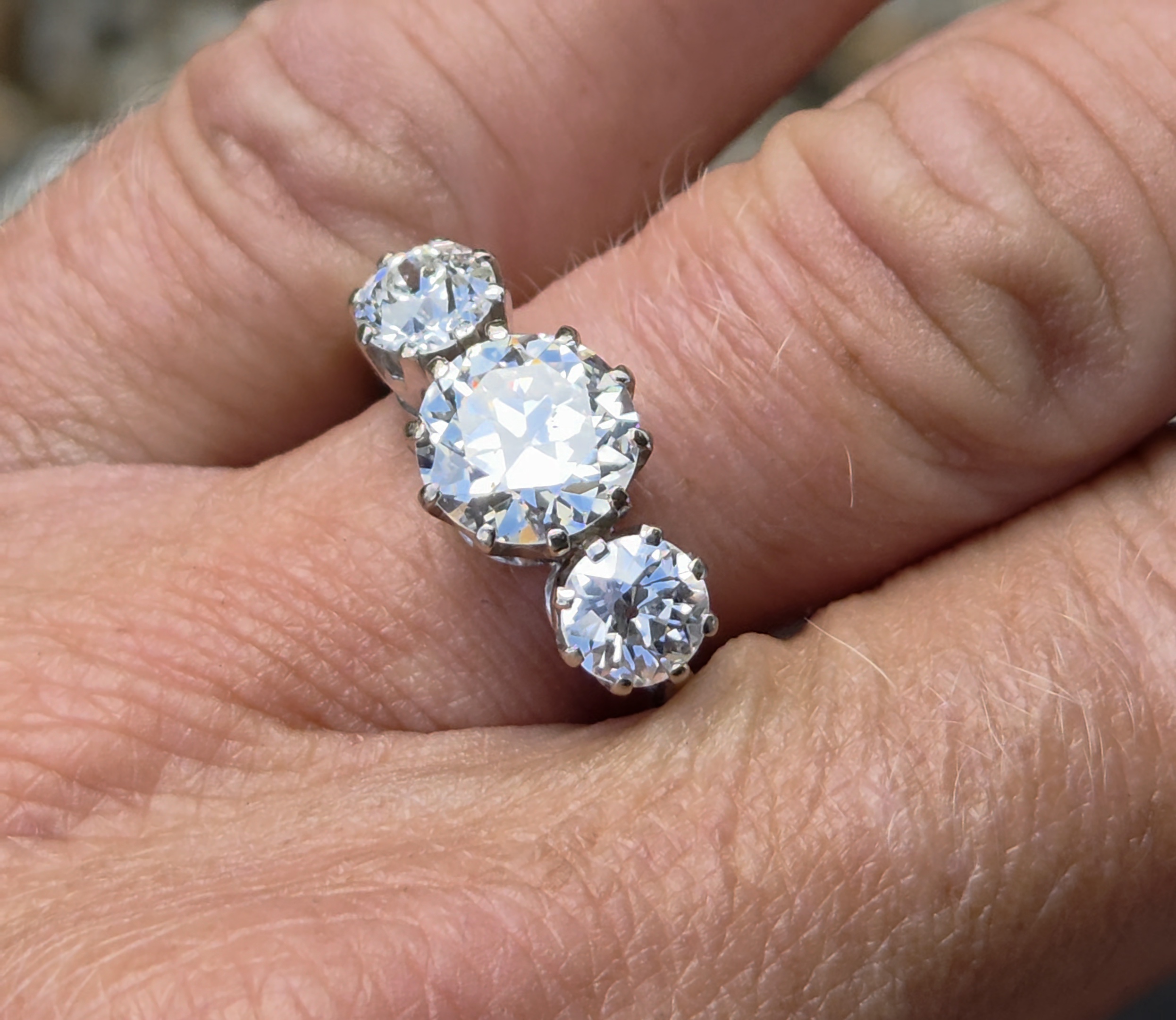 Wonderful 3ct Old cut Diamond Trilogy ring. - Image 2