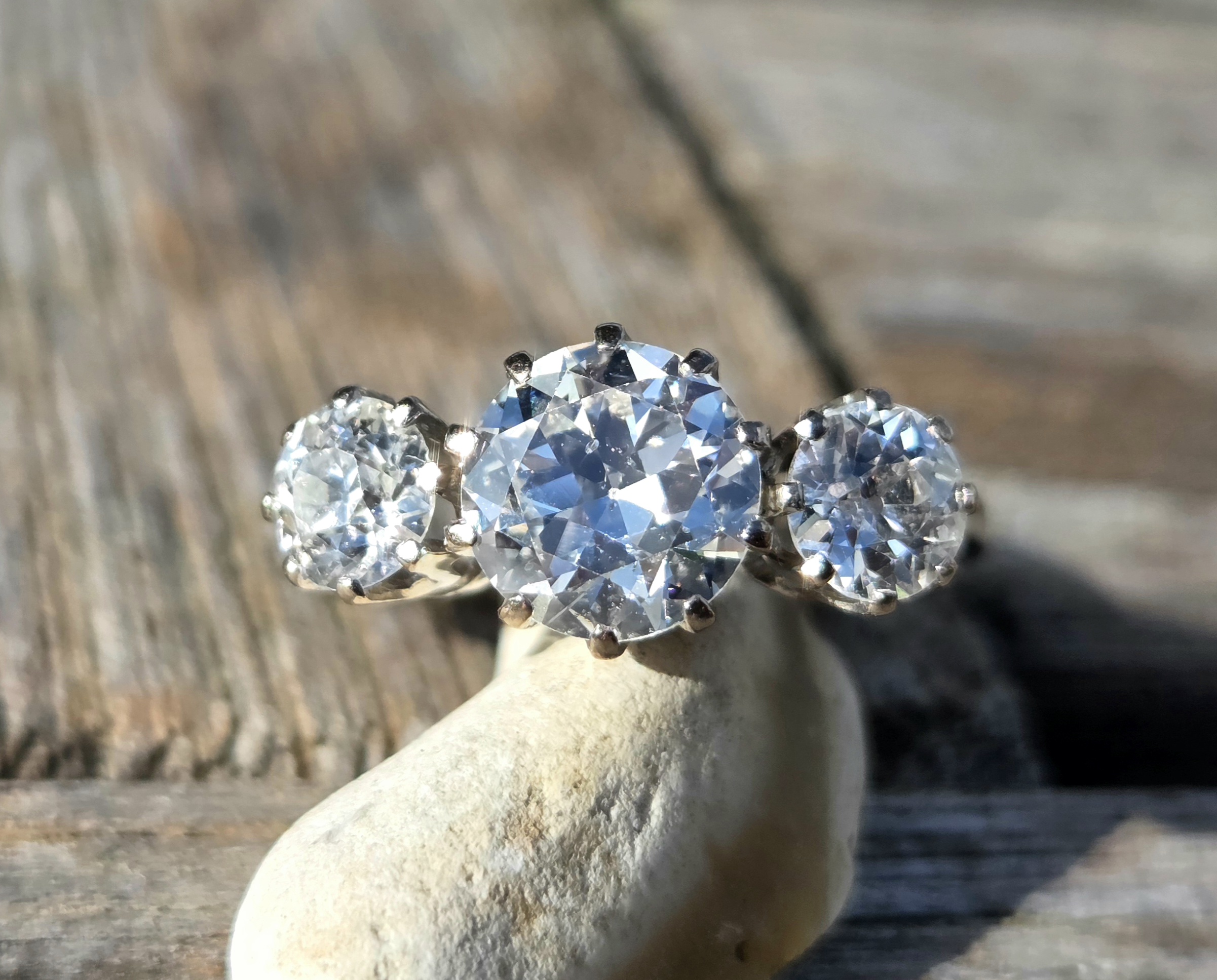 Wonderful 3ct Old cut Diamond Trilogy ring. - Image 13